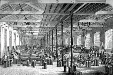 Salle de filature dans les ateliers de cordage de Shadwell, vers 1880