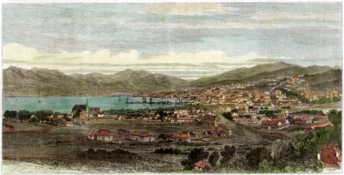 La ville et le port de Wellington, capitale de la Nouvelle-Zélande, vers 1880