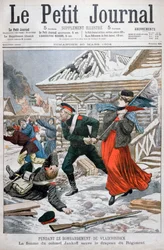 La femme du colonel Jankoff sauvant les drapeaux régimentaires, bombardement de Vladivostok, 1904