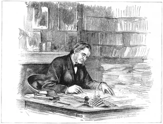 Thomas Henry Huxley, biologiste britannique, à son bureau en 1882-1883