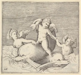 Trois cupidons et deux dauphins, publié vers 1599-1622