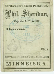 Billet pour le bateau à vapeur Phil. Sheridan, 9 décembre 1868