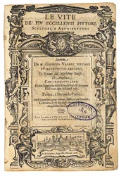 Page de titre de : Giorgio Vasari, Les Vies des plus excellents peintres, sculpteurs italiens, 1568