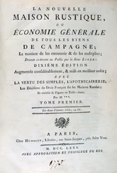 Page de titre de La Nouvelle Maison Rustique, ou Économie Générale, 1775