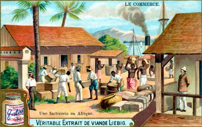 Commerce : poste de traite en Afrique, vers 1900