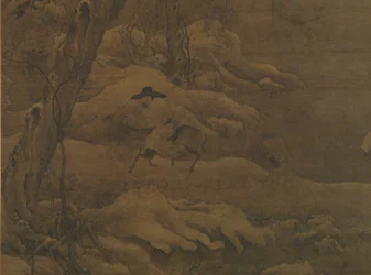 Voyageurs dans une forêt hivernale, début du 12ème siècle