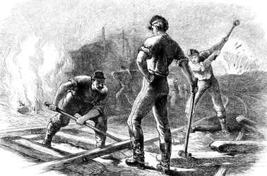 Troupes déchirant une voie ferrée, guerre civile américaine, 1861-1865 vers 1880