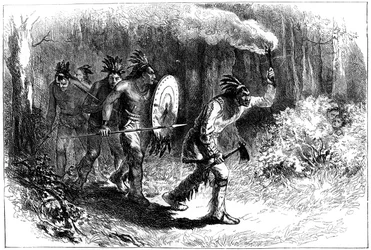 Indiens Tuscarora traquant des fugitifs, fin 17e-début 18e siècle, vers 1880