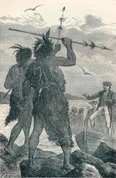 Deux indigènes disputent le débarquement du capitaine Cook, 1904