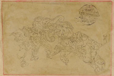 Deux éléphants composites, combattant, 18ème siècle