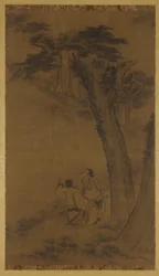 Deux figures sur une colline sous des arbres, dynastie Ming ou Qing, 17ème siècle