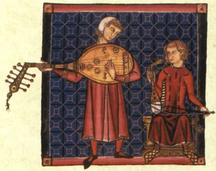 Deux ménestrels. Illustration du codex des Cantigas de Santa Maria