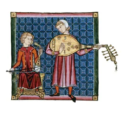 Deux ménestrels. Illustration du codex des Cantigas de Santa Maria, vers 1280