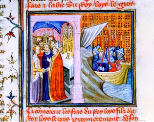 Deux scènes de la Chronique de Saint Denis, fin du 14ème siècle