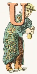 U - Usurier - Alphabet Enfantin, Éditions Gordinne 1920 (gravure)