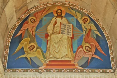 Ukraine, Sébastopol, Cathédrale orthodoxe Saint-Vladimir (caveau des amiraux), fresque au-dessus de l