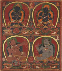 Vajradhara, Nairatmya, et Mahasiddhas Virupa et Kanha, c. 1450