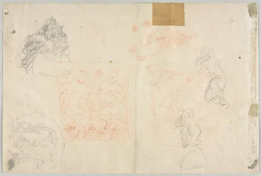Divers croquis de figures et de plantes, verso, 19ème siècle