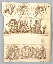 Vénus à la forge de Vulcain, Hiver, Victoires et trois médaillons, Putti comme éléments