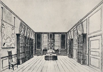 Vue vers la Tamise dans la bibliothèque de Samuel Pepys, York Buildings, 1928