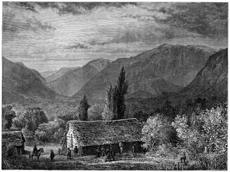 Vue dans une vallée de la Cordillère, Chili, 1877