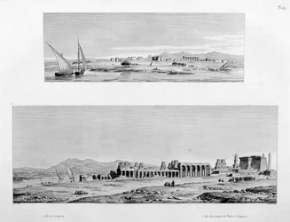 Vue de Louxor et du temple de Thèbes à Louxor, Égypte, vers 1808