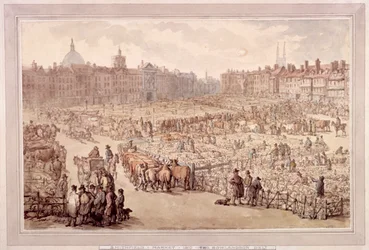 Vue du marché de Smithfield, Londres, 1810