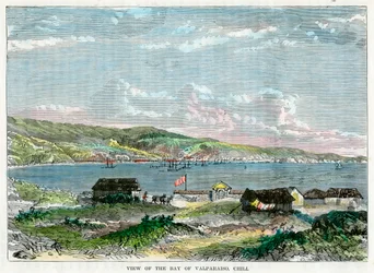 Vue de la baie de Valparaiso, Chili, vers 1880