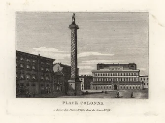 Vue de la Piazza Colonna avec la colonne de Marc Aurèle, Rome