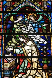 Vierge Marie. Détails. Couronnement de la Vierge. Vitraux de Frantz Mayer de Munich 1884. Chapelle de Notre-Dame de la Ronde. Cathédrale Saint-Étienne de Metz, Metz, France