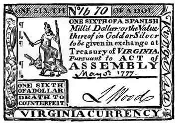 Billet de banque de Virginie, 1777 vers 1880
