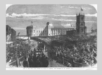 Visite du prince et de la princesse de Galles à Liverpool. La procession vers St. Georges Hall, 1865