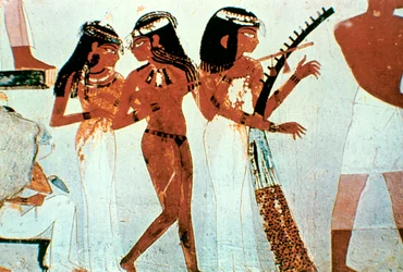 Peinture murale, détail, groupe de musiciens, tombe de Nakht, Thèbes