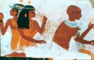 Peinture murale, (détail) du couple décédé, tombe de Nakht, Thèbes