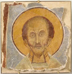 Peinture murale de saint masculin, byzantin, 12ème siècle, restauration moderne