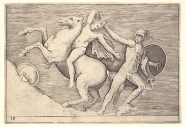 Guerrier tirant un cavalier de son cheval, d