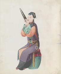 Aquarelle de musicien jouant du sheng, fin 18ème siècle