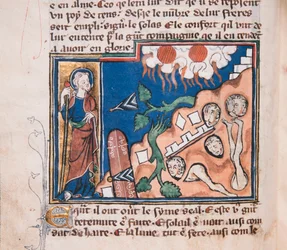 Quand Il se lève pour faire trembler la terre... Miniature de : Apocalypse de saint Jean, vers 1320