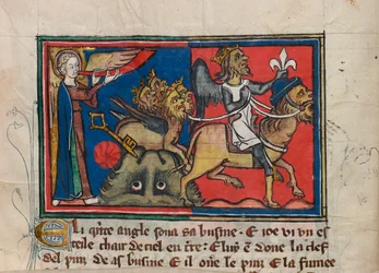Quand le cinquième ange sonna de la trompette... Miniature de : Apocalypse de saint Jean, vers 1320