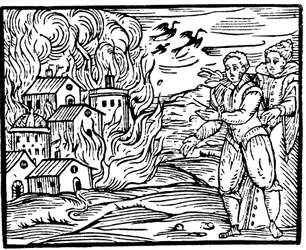 Sorcières détruisant une maison par le feu - Souabe, 1533