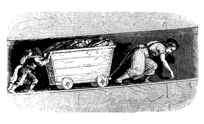 Femme et enfants transporteurs de charbon, Mid et East Lothian, Écosse, vers 1848