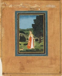 Femme dans un paysage nocturne, peut-être une forêt, 19ème siècle