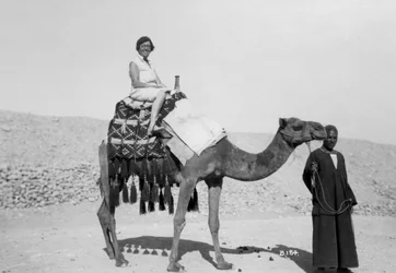 Femme en tour de chameau, Égypte, vers années 1920-1930