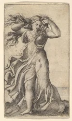 Femme tirant ses cheveux, vers 1515