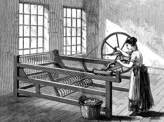 Femme utilisant une Spinning Jenny, vers 1880
