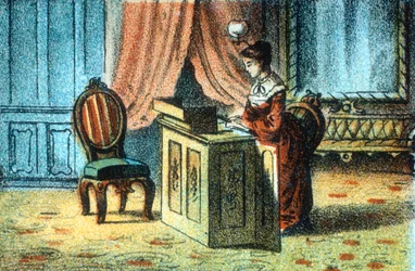 Femme utilisant une machine à coudre brevetée par Elias Howe [c1878]