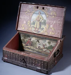 Boîte en bois pour argent ou écriture avec portrait du fils de Pierre le Grand, vers 1695