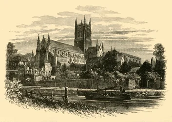 Cathédrale de Worcester, vue depuis la rivière, 1898