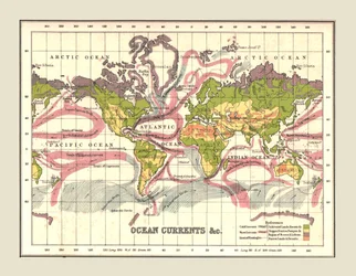 Carte du monde montrant les courants océaniques, 1902