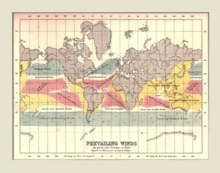 Carte du monde montrant les vents dominants, 1902